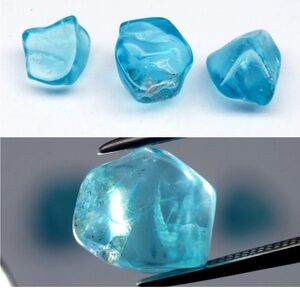 3pcs Natural Blue Apatite Rough Gemstone 5.98Ct